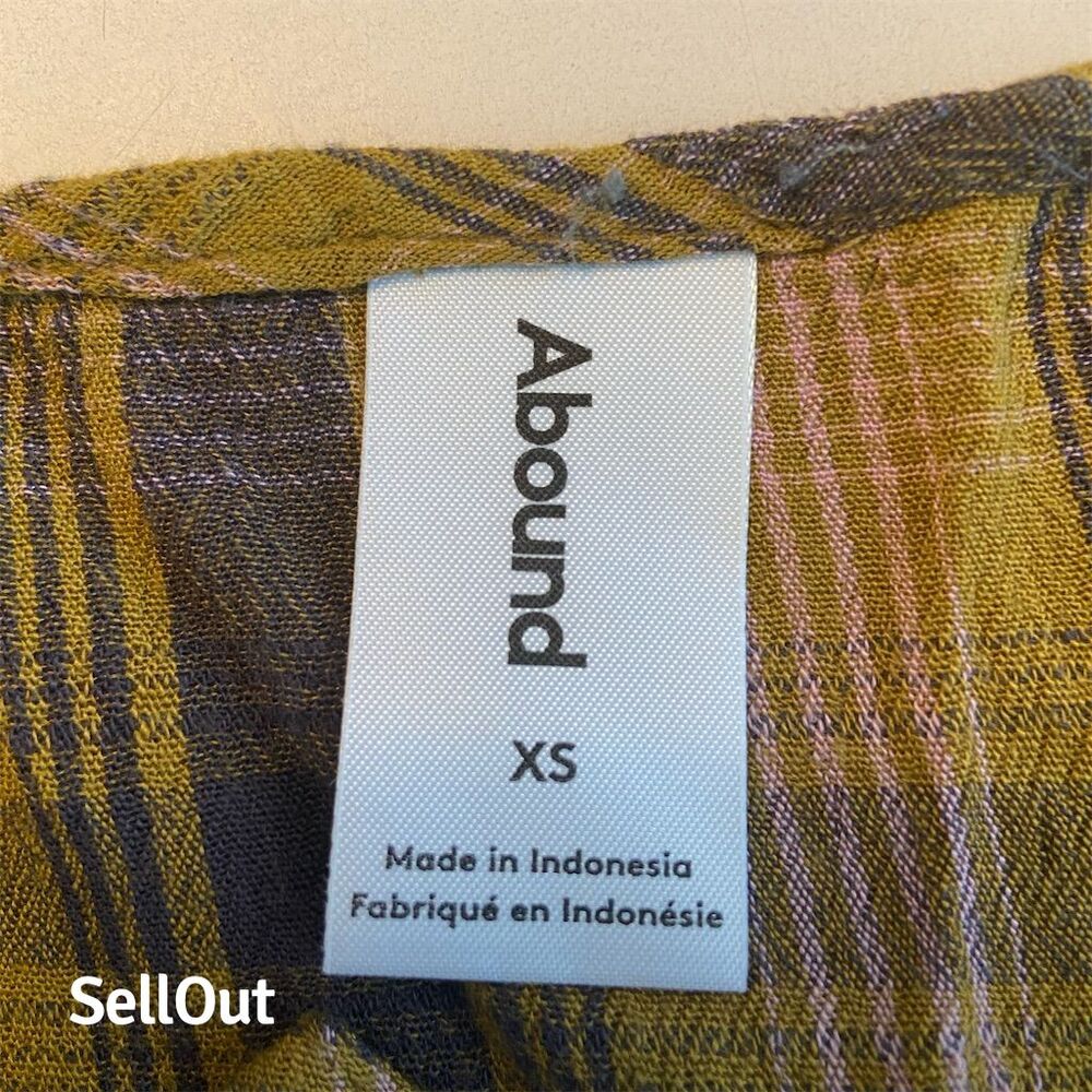 Abound XS Brown Plaid Long Sleeve Babydoll Mini Dress Casual - Picture 2 of 3